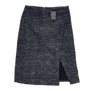 Club Monaco Size 10 Cutaway Pencil Skirt Black Mix Tweed Plaid Wool Blend NWT
